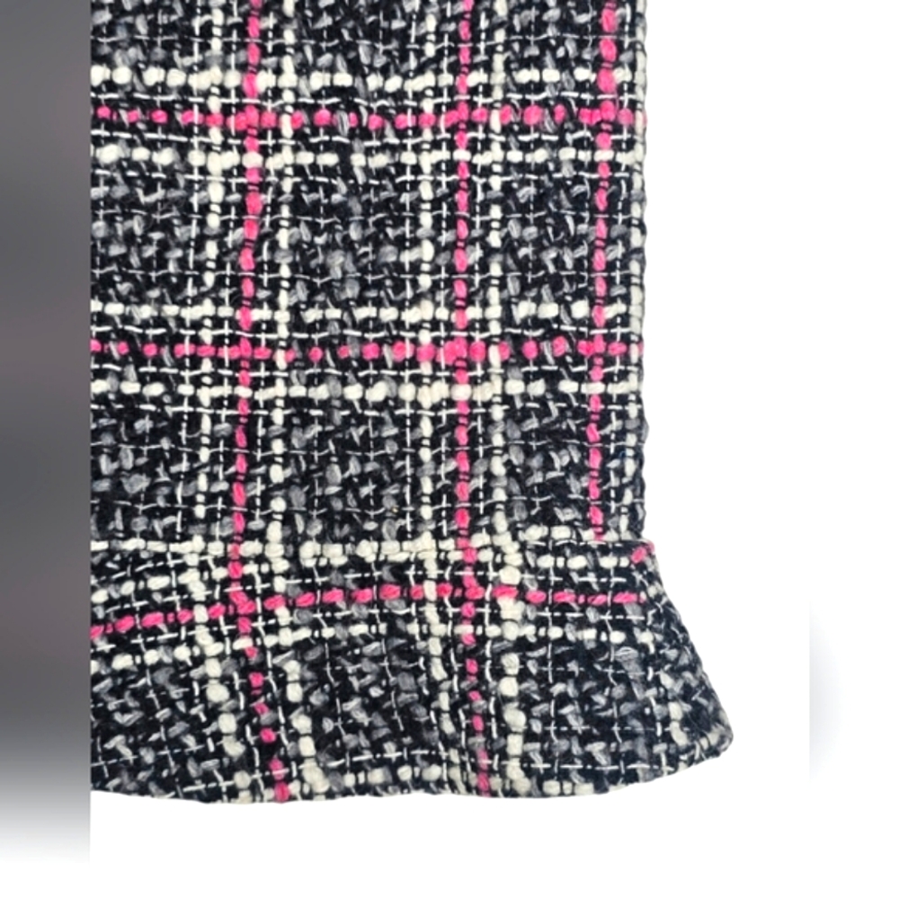 INC International Tweed Pink White & Black Plaid Ruffle Pencil Business Skirt - Picture 4 of 6